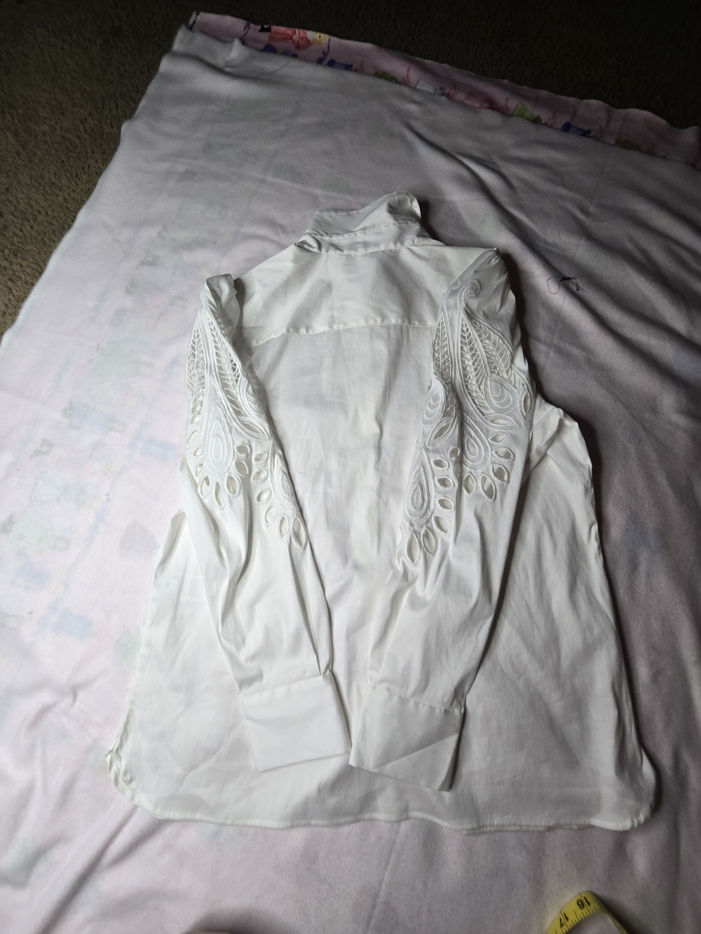Chico's White Button-Front Shirt with Eyelet Cutout Sleeves - Picture 8 of 11
